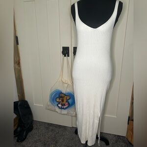 Abercrombie & Fitch White Ribbed Maxi Slinky Dress Summer Vacation Resort